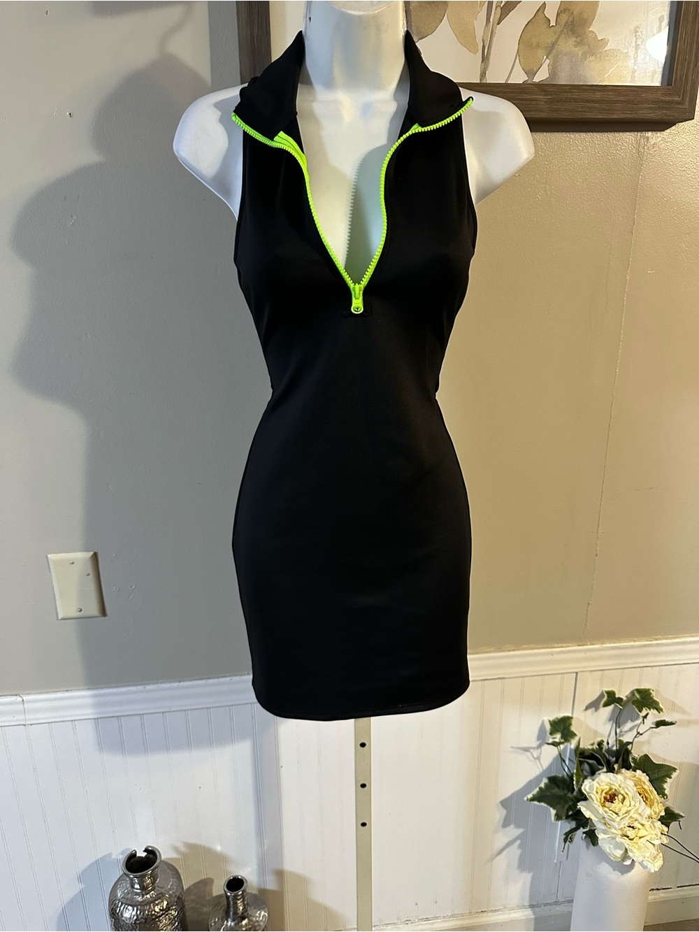 wild fable Black One-Piece Dress with Neon Yellow Zip
